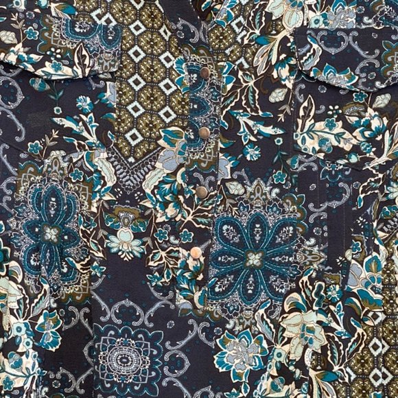 SOLD IN AUCTION ~ AVENUE Abstract Floral Navy Blue Button Henley 18/20 - Picture 3 of 11